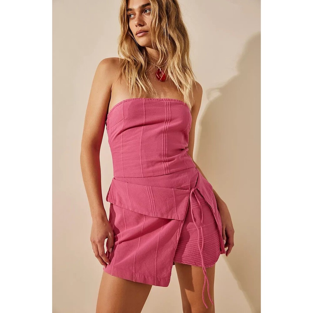 Free People Free-Est Gina Mini Dress Tube Smocked Asymmetrical Cotton XS 288904